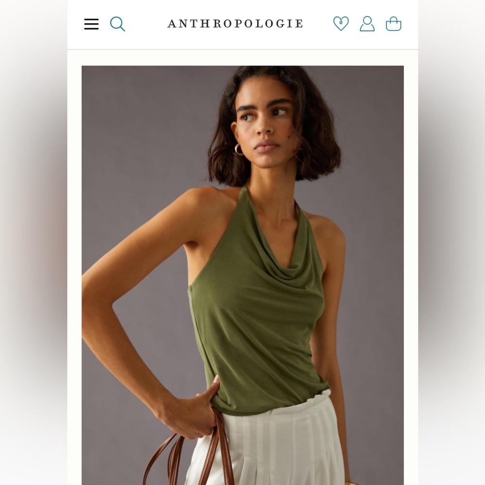Anthropologie Cowl Neck Halter in Green- Size Medium